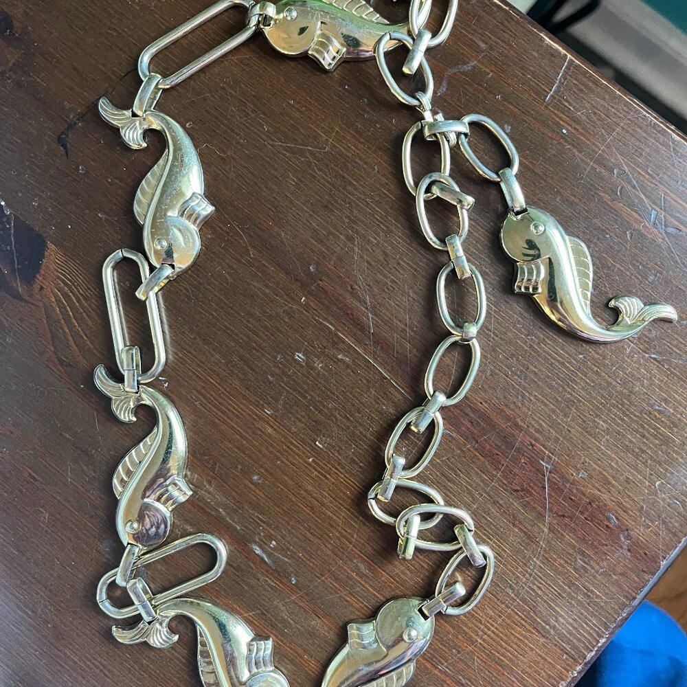 Vintage Brass Chain Belt with Fish